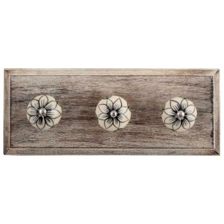 Black Flower Ceramic Wooden Hooks